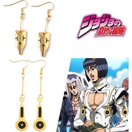 Anime Jojo Bizarre Adventure Rohan Kishibe Gold Color Pen Nib Earring Cosplay Costume Accessories Jewelry for Women Girls