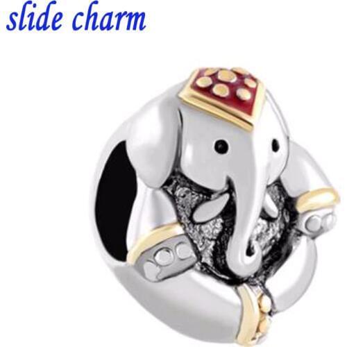 Slide charm Free shipping color enamel baby elephant animal charm beads fit Pandora bracelet