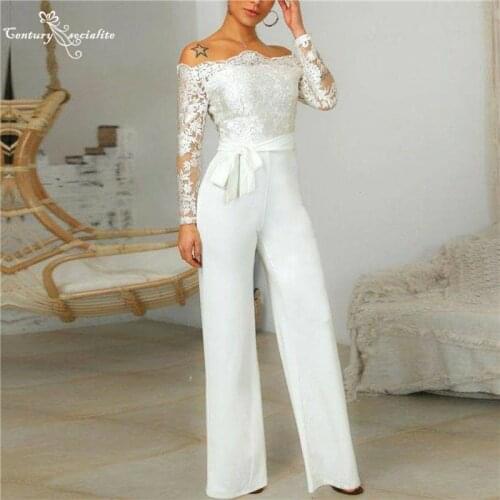 Long Sleeve Wedding Jumpsuit 2021 Off the Shoulder Wedding Dresses Bride Reception Jumpsuit Bridal Pant Suits Vestido De Noiva