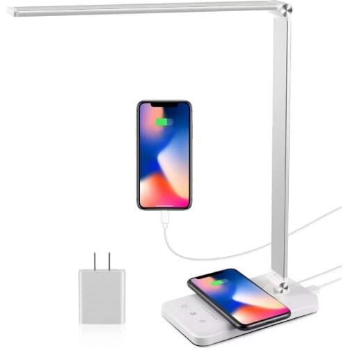 LED Desk Lamp with Wireless Charger, USB Charging Port, Modern Eye-Caring Desk Lamps for Home Office, 5 Lighting Modes and 10