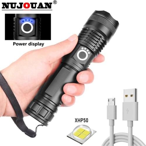 LED Flashlight With XHP50.2 Lamp Bead Tactical Chargeable Torch Waterproof 5 Lighting Modes Zoomable High Power Searchlight18650