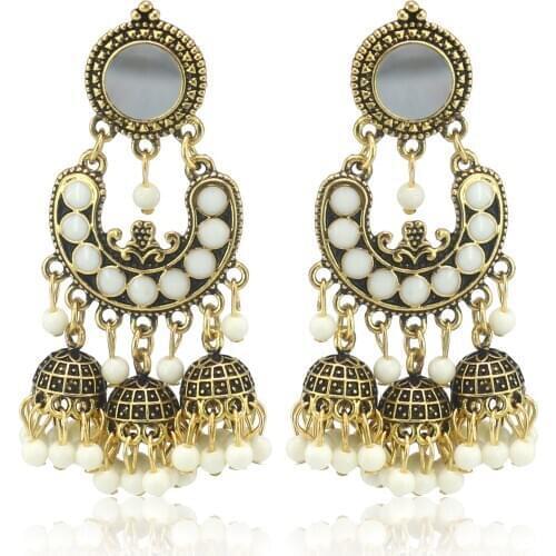 Vintage Boho Statement Seed Beads Indian Drop Earrings Ethnic Antique Gold Epoxy Enamel Jewelry Birdal Wedding Party Accessories