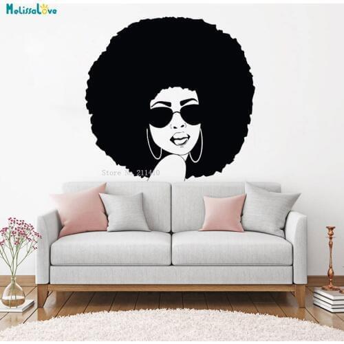 Explosive Handsome Girl Wearing Sunglasses Wall Sticker Window Decals Beauty Salon Decor Afro American Removable Murals YT1115