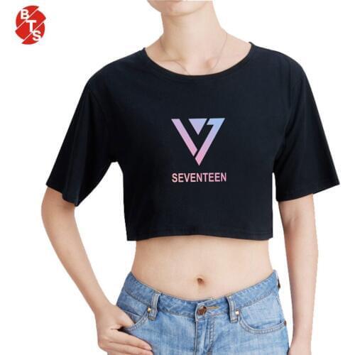 SEVENTEEN Summer Sexy Short T-shirt For Women 100% Cotton Fashion Printed Short Sleeve Sexy Casual Style SEVENTEEN Tee Shirt