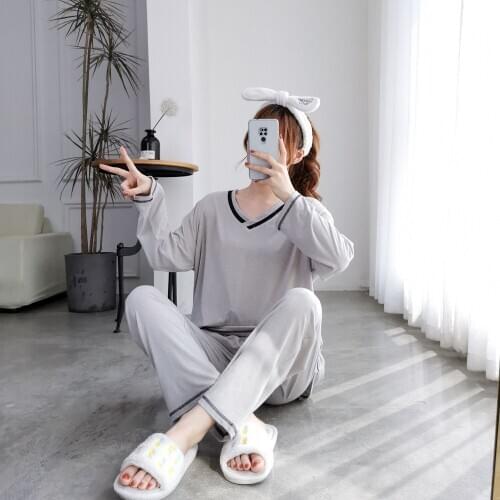 Women Pajamas HomeSpring and Autumn Pajamas Plus Size Ladies New Long-sleeved Home Wear Costume Modal Two-piece Suit