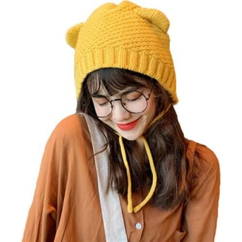 Ladies' hat, cats ear knitted wool hat, childrens winter day is sweet and lovely, with Baotou knitted hat