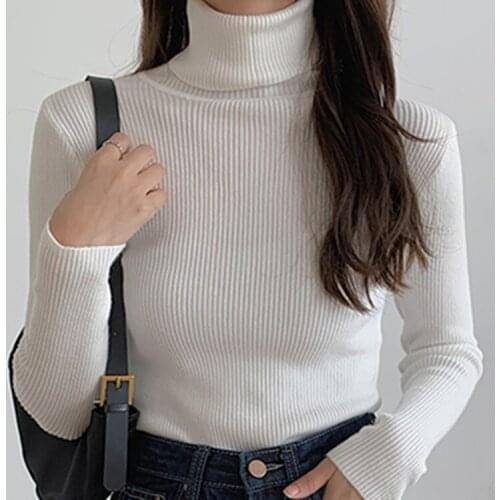 Ladies Jumpers Tops New 2021 Womens Autumn Winter Knitwear Turtleneck Bottoming Warm Pullover Minimalist Elegant