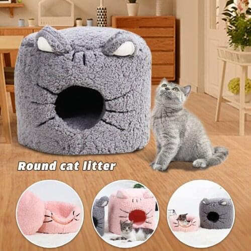 Winter Warm Cat Bed Home Pet Coral Velvet Self-warming Foldable Cat Nest Cute House Shape Pet Sleeping Beds