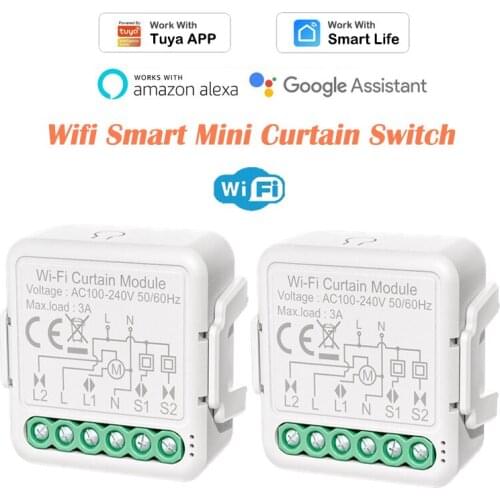 1-3pcs Wifi Smart Curtain Switch Mini Device Open / Close Status Sync Tuya Smartlife APP Timer Work with Alexa Google Home Voice