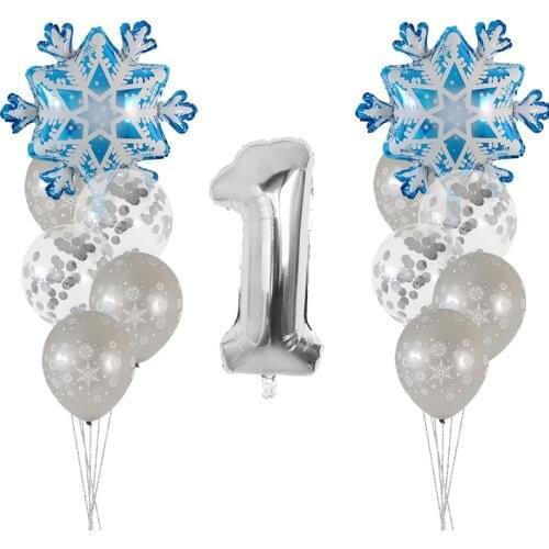 13pcs Snowflake Decorative Party Supplies Snow Confetti Latex Balloon Number Foil Balloon Kids Birthday Summer Winter Decoration