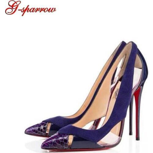 2020 Women Pumps Pointed Toe Fashion Lady High Heels Purple Mixed Color Pumps Stiletto Heel Wedding Shoes Party Shoes Plus Size