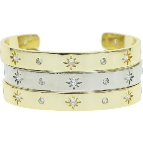 2021 Christmas gift new arrived women jewelry open adjusted size engraved cz starburst northstar signet bangle