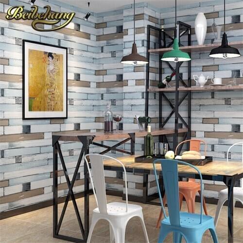 Beibehang 3D wallpaper PVC Wall paper wood brick stone designs Wall covering stripe pattern Papel De Parede vintage style