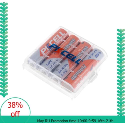 4PC PKCELL 2500mWh 1.6V Ni-Zn AA Rechargeable Batteries 2A high voltage 500 cycle times with 1PC aa battery hold case
