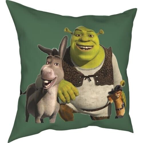 Shrek Trio Pillow Case Decoration Funny Movie Green Cushions Throw Pillow for Living Room Double-sided Printing Leisure