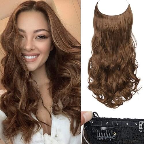 Lativ Long Synthetic Natural Halo Hair Extensions No Clip In Artificial One Piece Fish Line Fake Hair Piece Light Brown color