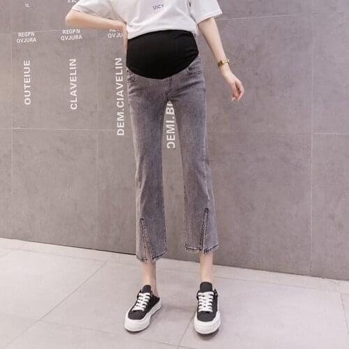 Pregnant womens jeans nine-point pants new spring and summer outer wear stretch eight-split straight-leg pants fashion autumn
