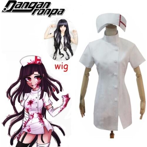 Hot Anime Danganronpa 3 Side: Despair Mikan Tsumiki White Nurse Cosplay Costume + bandage With Wig Custom Made Free Shipping