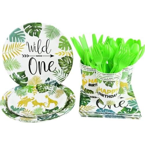 Wild One Disposable Party Tableware Set Jungle Safari Theme Birthday Party Decoration Paper Plate Cup Party Baby Shower Supplies