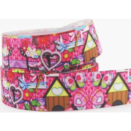 [IuBuFiGo] New 25mm (1") House ribbon grosgrain printed Lovely Pink ribbons X1780 Free shipping