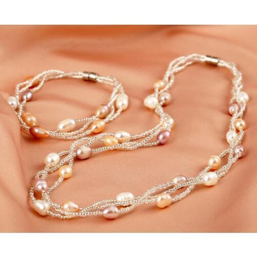 Fashion Real Freshwater Pearl Necklace Bracelet Earrings Jewelry Set, Nice Jewelry Set, Exquisite Bridal Wedding Jewelry Set