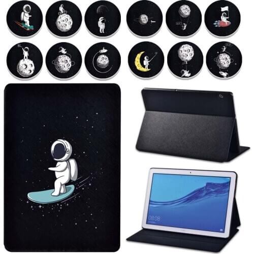 Flip Cartoon Astronaut Leather Tablet Cover Case for Huawei MediaPad T5 10 10.1/MediaPad T3 8/MediaPad T3 10 9.6/M5 Lite/M5 10.8