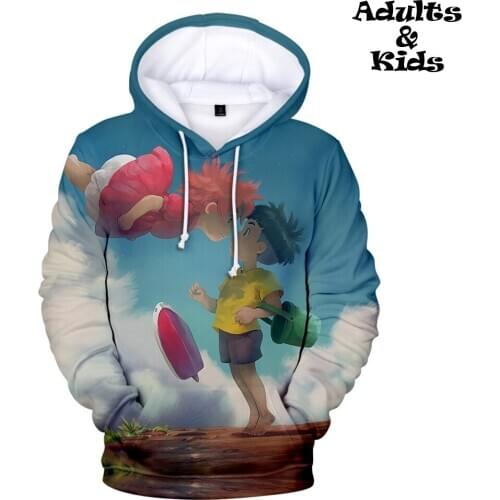 Hot Sale Ponyo on the cliff Hoodies family outfits Kawaii children Hoodie Harajuku Style Ponyo and Sosuke Anime Sweatshirts