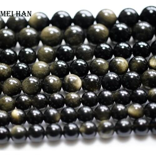 Meihan Free shipping 6mm 8mm 10mm 12mm natural Gold Obsidian round stone beads for bracelet jewelry making design or gift