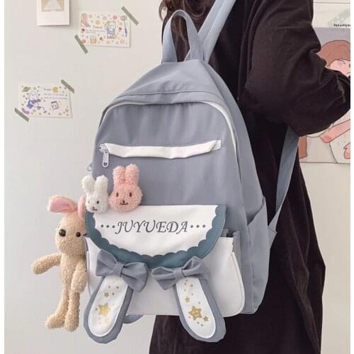 Lady Harajuku Kawaii Backpack Nylon Women Cute School Bag Girl College Student Waterproof Backpack Female Pin Badge Book Bag 56