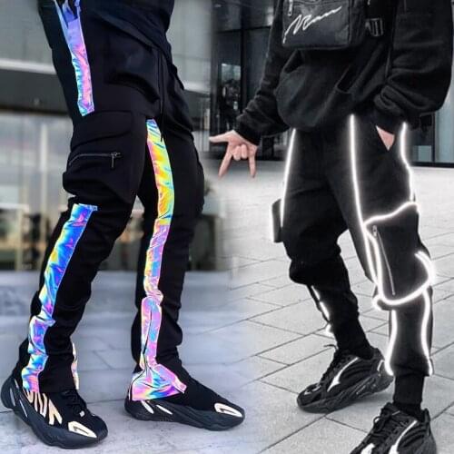 Thin Summer Gradient Color Luminous Boys Shrink Pants Ins Tide Brand Mens Overalls Trend Street Dance Pants Men Streetwear Men