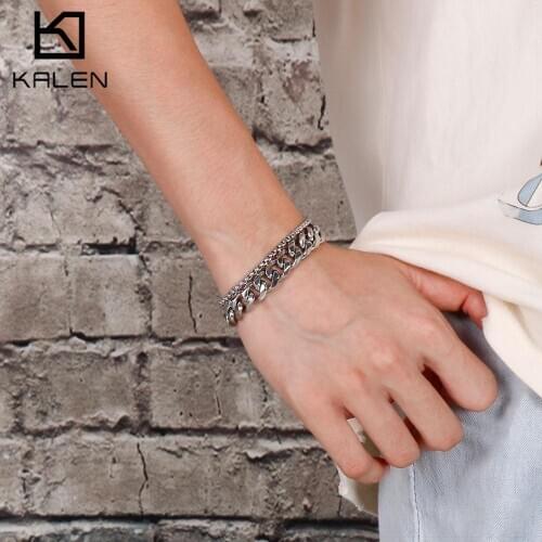11mm Korean Version Double Link Chain Bracelet Men Stainless Steel 316L Cuban Chain Bracelets Fashion Trendy Male Jewelry