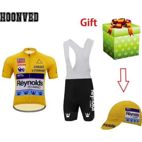 The 2019 New Team Pro Man Retro yellow Reynolds cycling Jersey suit Short sleeves Bib Shorts 9D Gel Pad maillot ciclismo hombre