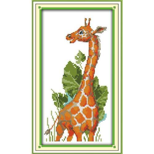 Giraffe cross stitch kit cartoon animal aida 14ct 11ct count canvas cross-stitches set embroidery DIY handmade needlework plus