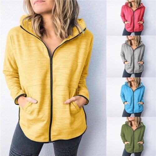 New Spring Autumn All-match Casual Sports Jacket Ins Hooded Sweater Solid Color Zipper Cardigan Sweater Womens Outerwear