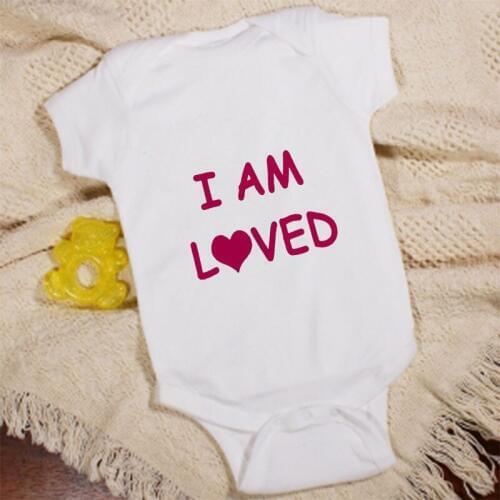 New Infant Summer Newborn Boy Girl Short Sleeve Letter Red Print I Am Loved Cute Cotton Romper Baby Clothes White Jumpsuit