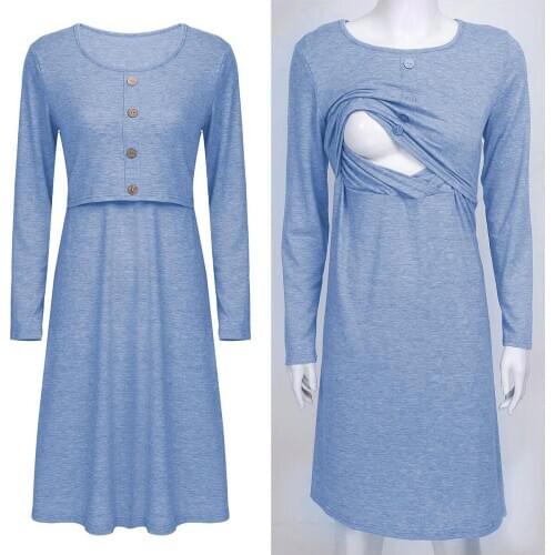 Clothes for Pregnant Women Breastfeeding Nursing Dress Long Sleeve Solid Loose Casual Pregnancy Ruched Summer Maternity Dresses