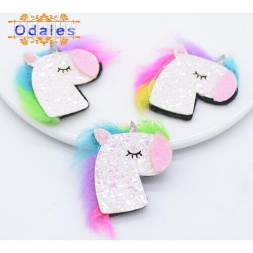 10Pcs/lot Glitter Felt Unicorn with Rainbow Fur for Party Supply DIY Felt Glitter Craft for Hair Bows Sequin Patches