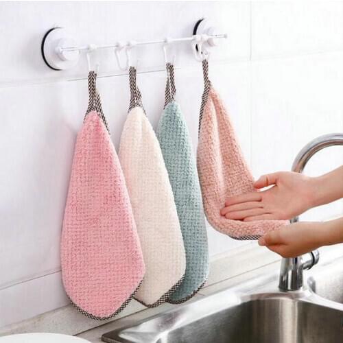 Coral Fleece Handable Hand Towel Bathroom Kitchen Towel Absorbent Wipe Plush Hand Towel