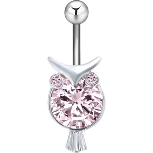 Pink Austrian Crystal Lovely Owl Navel Belly Button Rings Piercing Body Jewelry