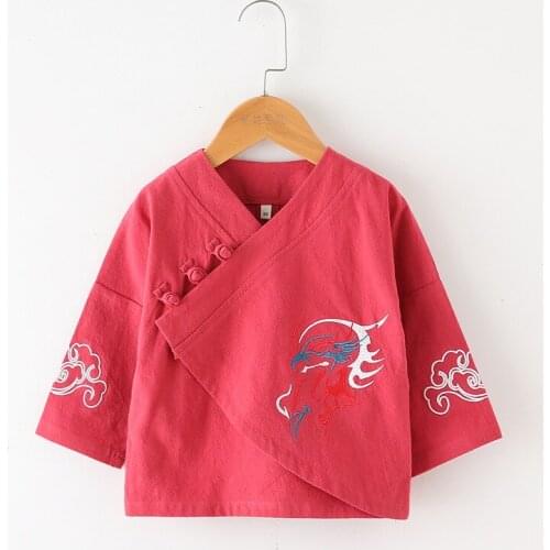 Clothing ethnic boys cotton linen shirts children Tang suit autumn clothes baby Hanfu traditional Chinese clothing kimono