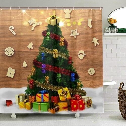 Merry Christmas Tree Print Shower Curtain Waterproof Bathroom Curtain Bathroom Shower Accessories Decor Bath Curtain180x180cm