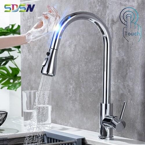 Touch Kitchen Mixer Tap SUS304 Stainless Steel Pull Out Kitchen Faucets Hot Cold Chrome Kitchen Tap Smart Touch Kitchen Faucets