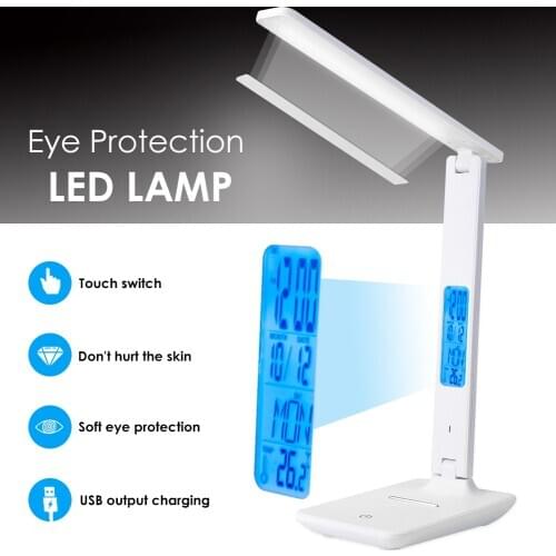 Foldable LED Table Lamp USB Charging Reading Light Desk Lamp Eye-protect Bedroom Lamp Touch Control Calendar Clock Display