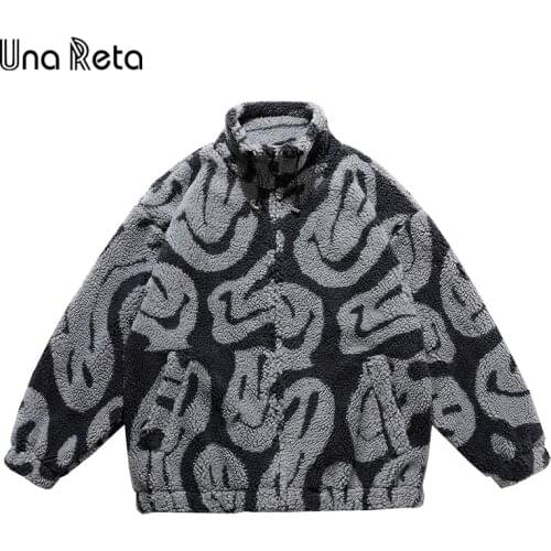 Una Reta M-XXL Winter Men Coat New Casual Lamb Wool Parka Coat Streetwear Loose Men Clothing Grain Fleece Mens Jacket Coat