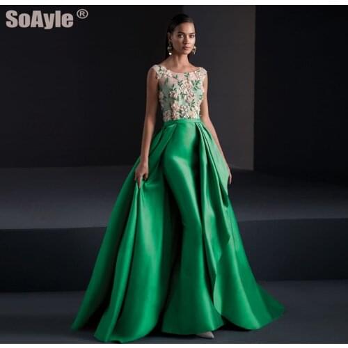 SoAyle Red Mermaid Evening Dress V-Neck Sleeveless Evening Party Dress Shoulder Flowers Beaded Ruffles Evening Dresses Plus Size