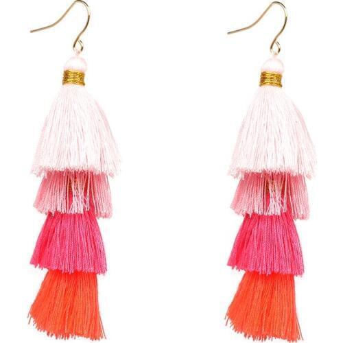 YJX030 Wholesale 12pair/lot 4 Strands Gabriela Ombre Fringe Drops Earrings Shimmy Statement Trend Tassels
