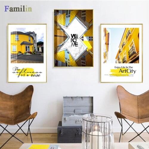 Yellow Poster Picture Decor Home Wall Nordic Canvas Painting Yellow Individual Building Lamp Poster Art Print Living Room Décor