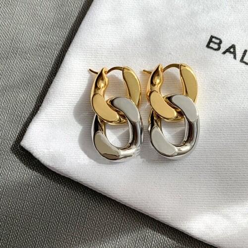 Stainless Steel Thick Chain Earrings Gold and Silver Color Stitching Removable Double Used Drop Earrings For Women ins Jewelry