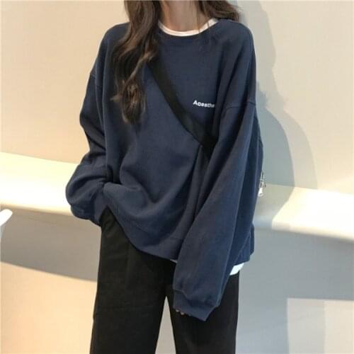 Hoodies Women Sweatshirt Vintage Cotton 2020 Autumn Womens New Korean Lettered Loose Round Neck Wholesale Dropshipping WBX252
