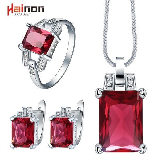 Created red cz jewelry set for wedding bridal gift fashion 2017 women crystal necklace earring ring Silver color jewelry
